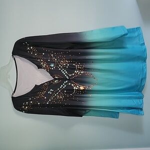 Blue/Black Ombre Blouse with Beading Art Design in Fabric
